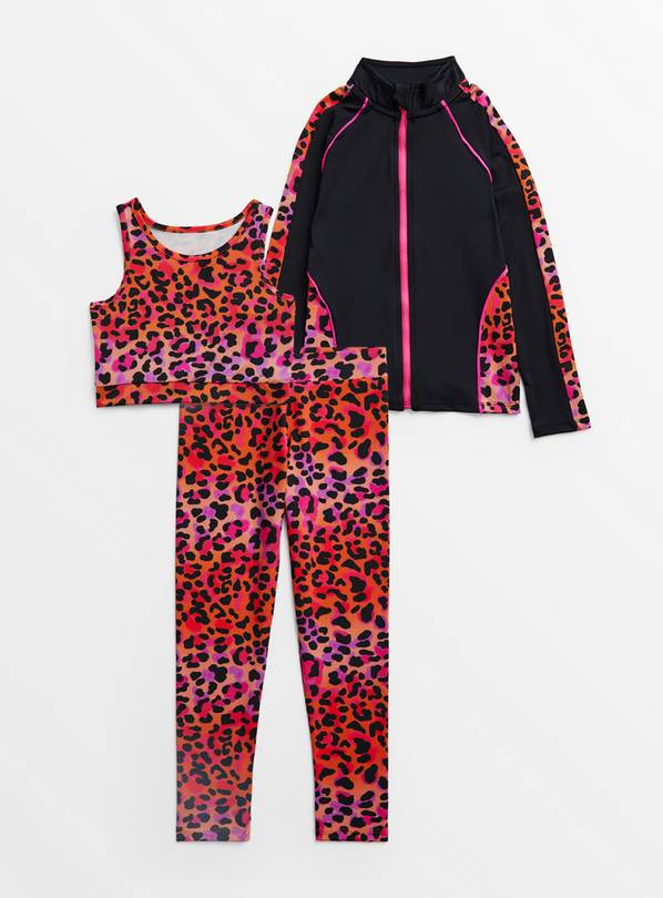 3-Piece Pink & Black Leopard Print Active Set 8 years